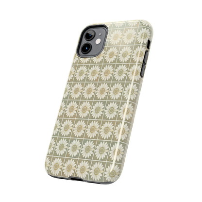 Daisy Tile Tough Phone Case — Retro Floral Protective Phone Cover
