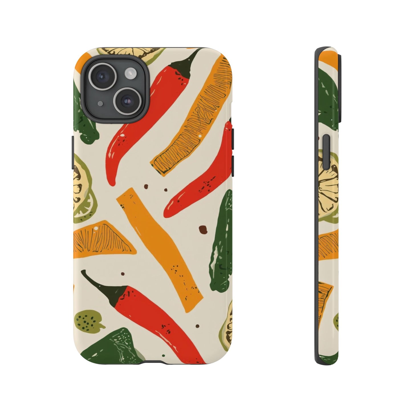 Spicy Peppers Phone Case – Colorful Chili, Lime & Citrus Pattern