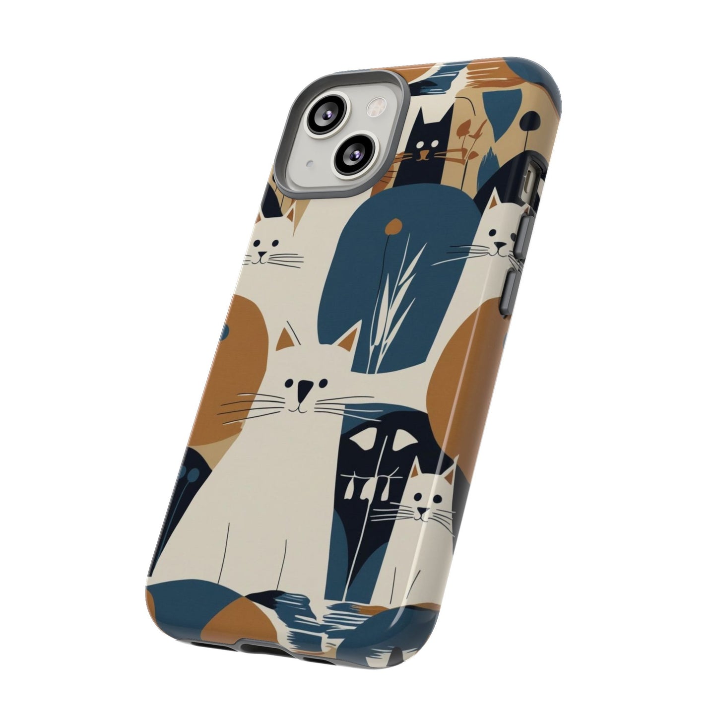 Cat Pattern Phone Case – Retro Abstract Cats Protective iPhone Cover