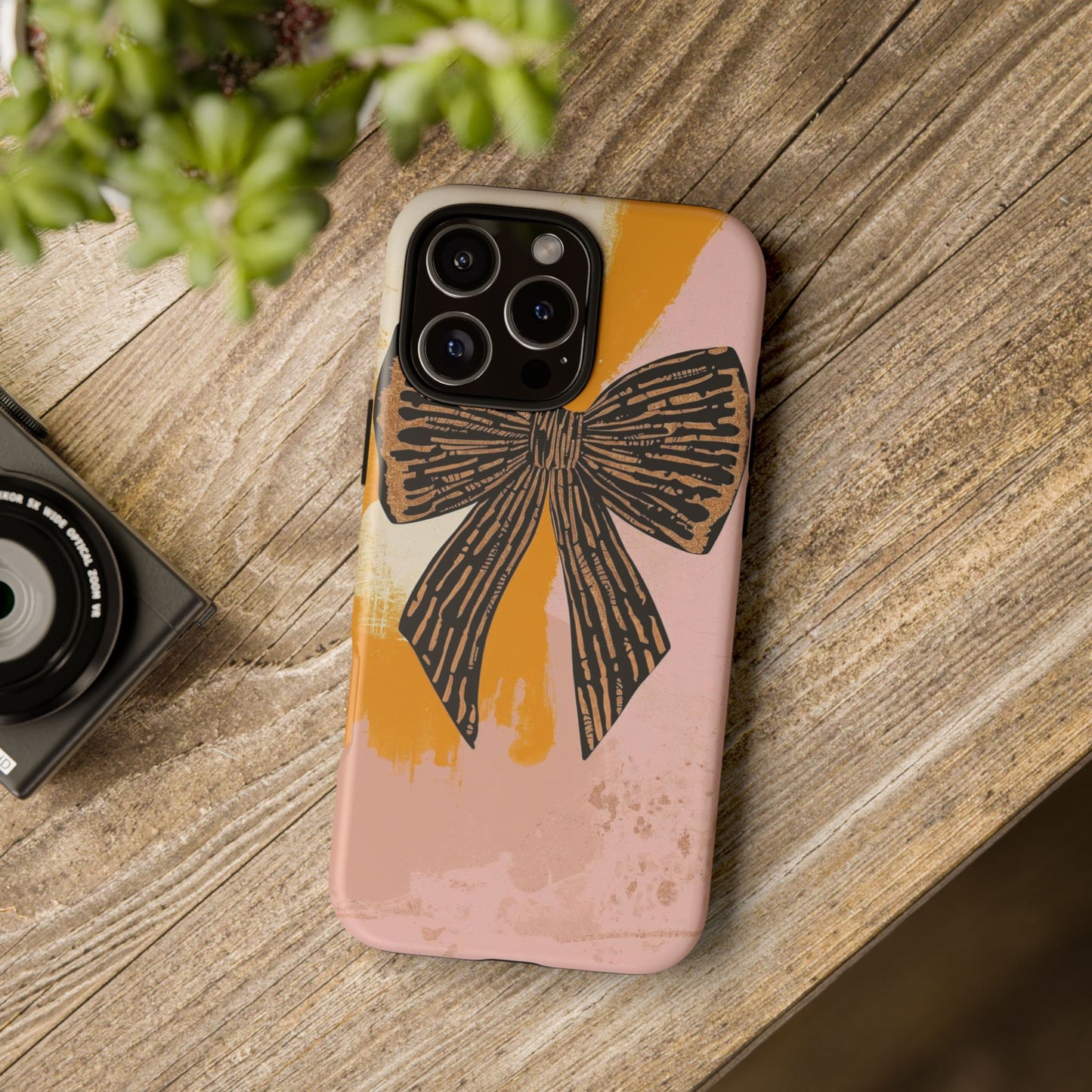 Bow Brushstroke Tough Phone Case — Pink & Mustard