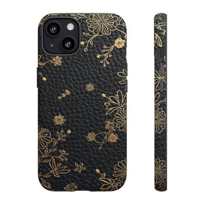 Floral Gold Foil Leather Texture Tough Phone Case