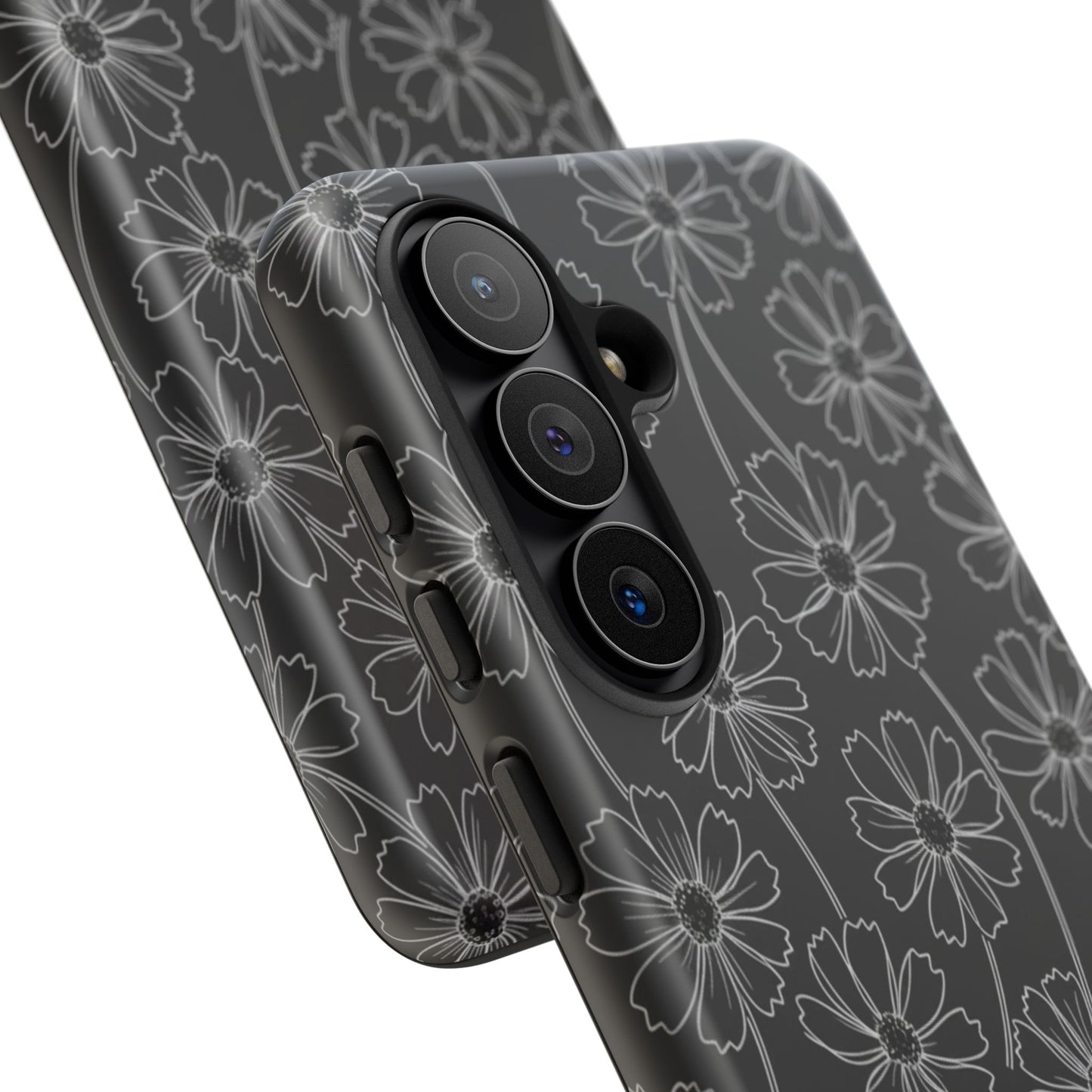 Floral Doodle Tough Phone Case — Black & Gray Daisy Pattern