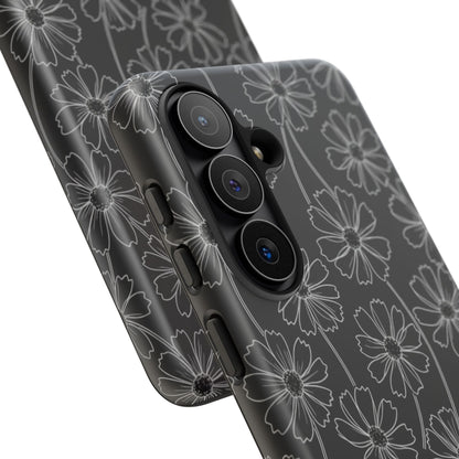 Floral Doodle Tough Phone Case — Black & Gray Daisy Pattern