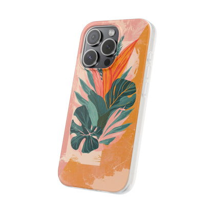 Tropical Botanical Phone Case — Pink & Orange Floral Flexi Case