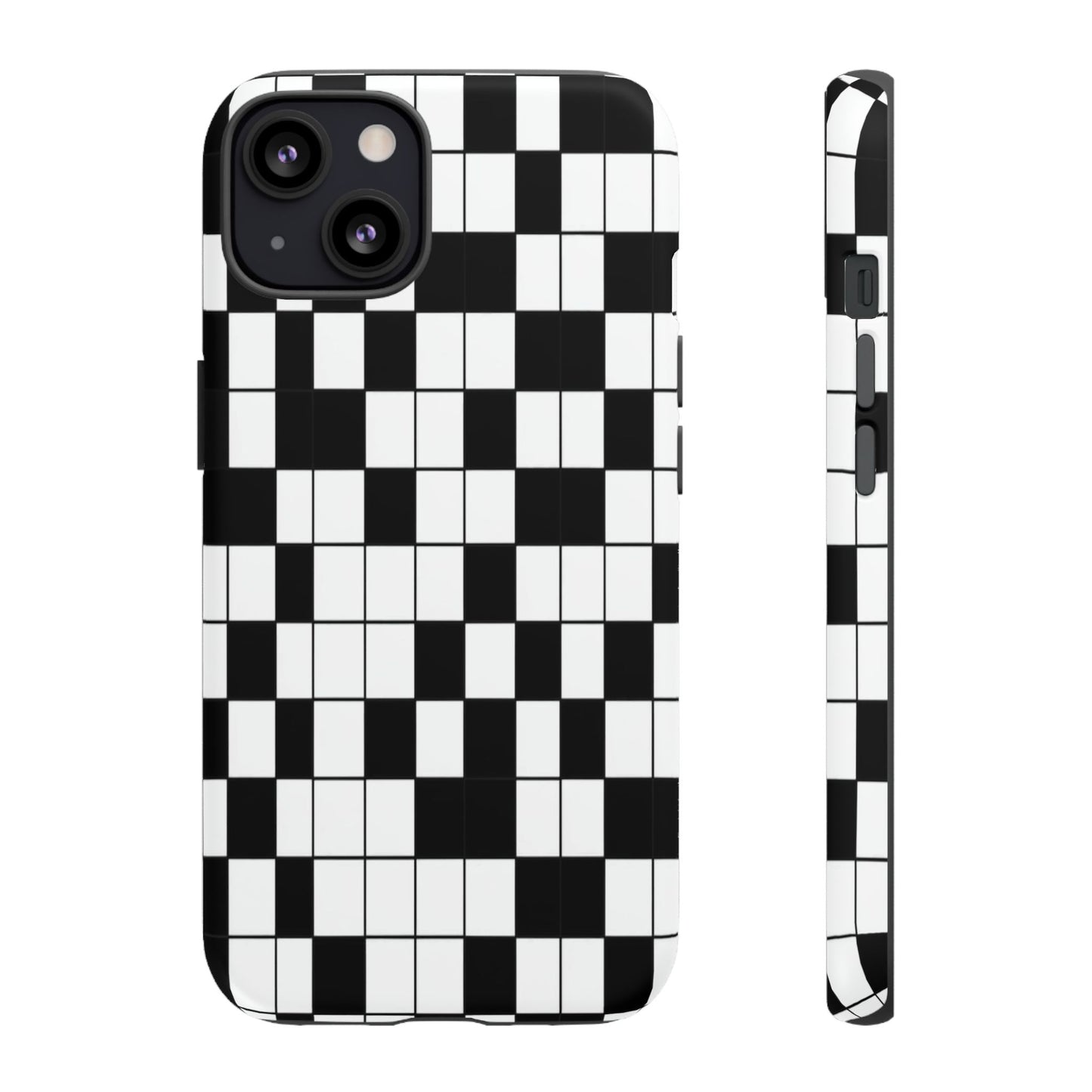 Crossword Grid Phone Case — Black & White Puzzle Pattern Tough Phone Cover