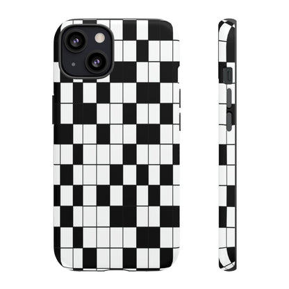 Crossword Grid Phone Case — Black & White Puzzle Pattern Tough Phone Cover