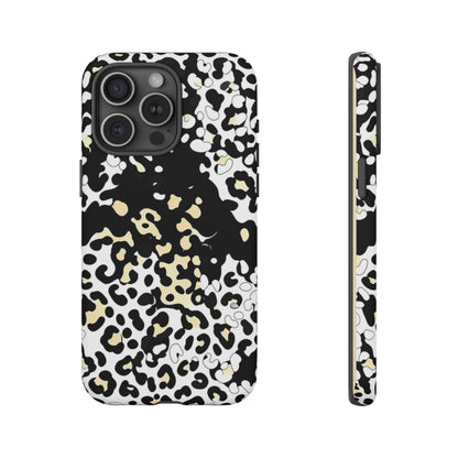 Leopard Splash Tough Phone Case — Black & Cream Animal Print Protective Cover