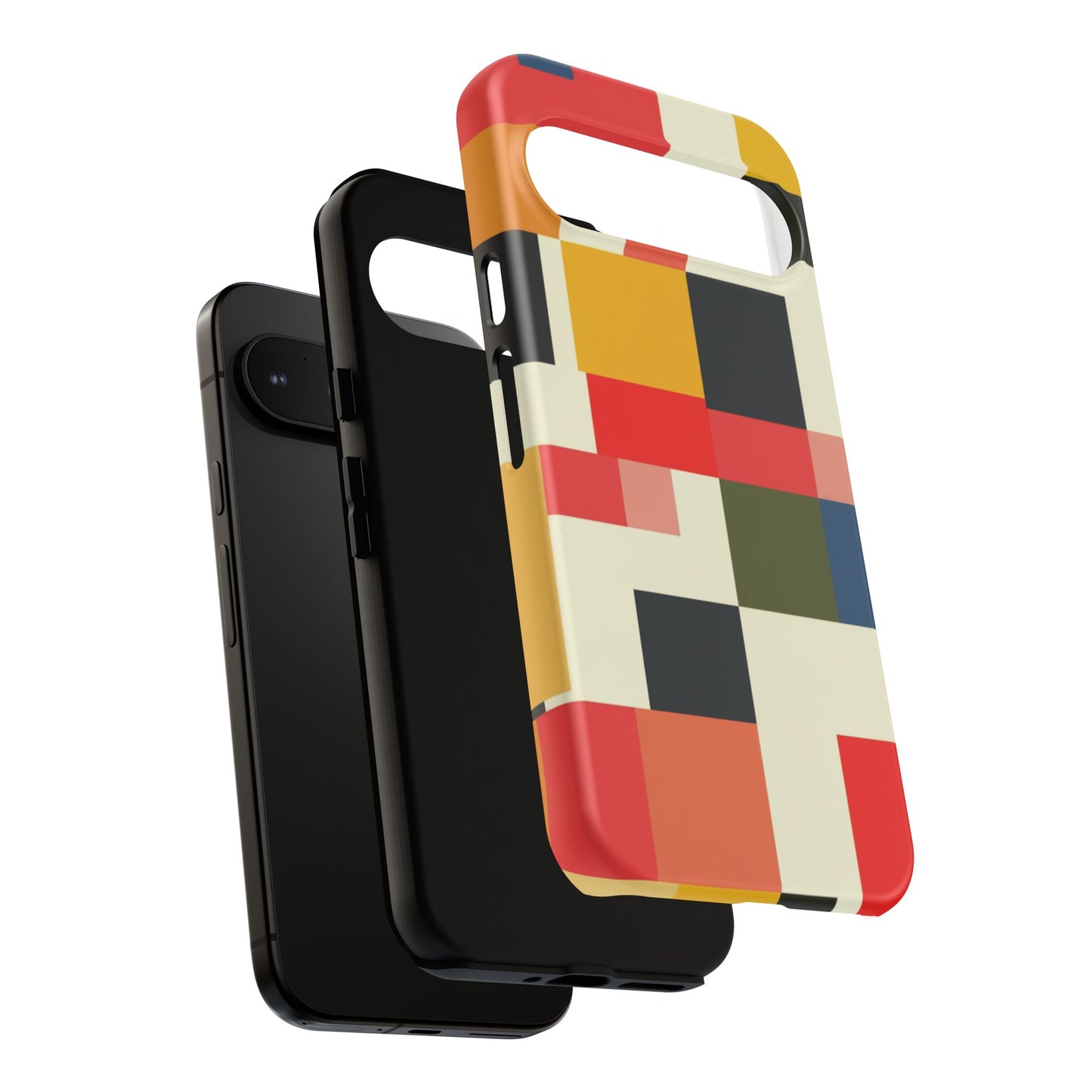 Abstract Color Block Tough Phone Case — Retro Geometric Protective Cover