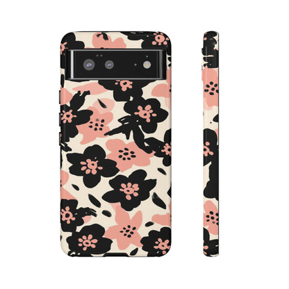 Floral Phone Case — Pink & Black Retro Blossom Protective Cover
