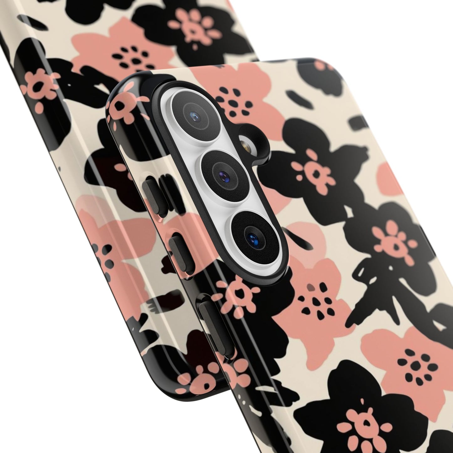 Floral Phone Case — Pink & Black Retro Blossom Protective Cover