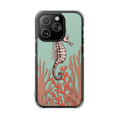 Clear Magnetic Phone Case — Seahorse & Coral Ocean Design