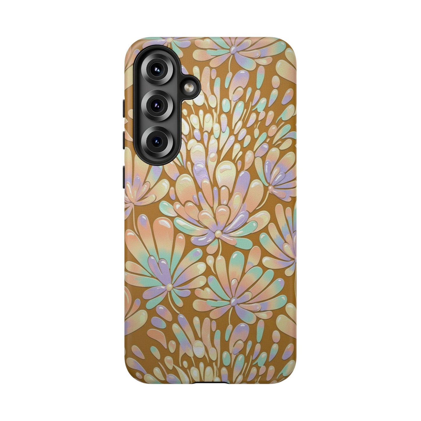 Floral Burst Tough Phone Case – Gold Pastel Botanical Protection