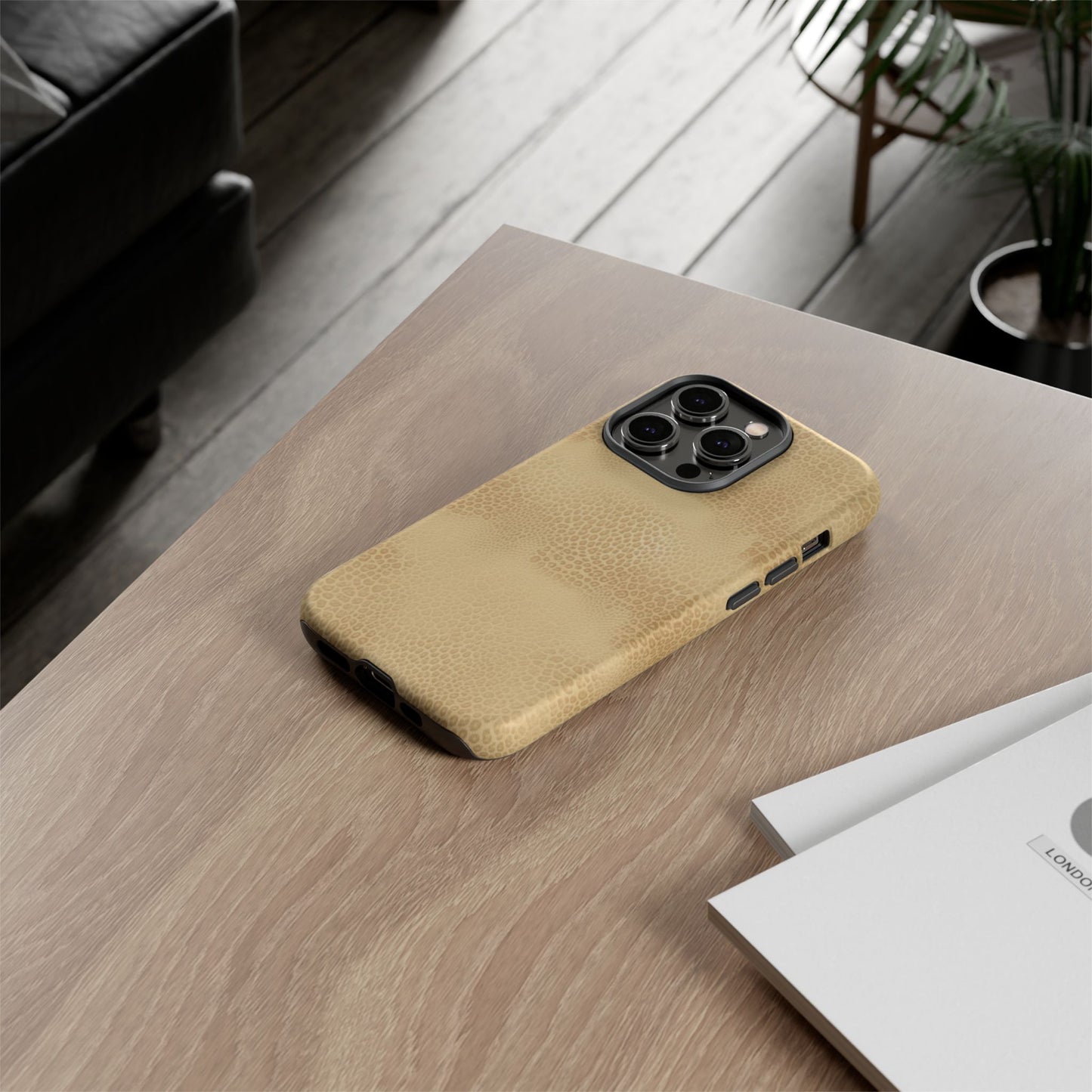 Tan Distressed Leather Texture Phone Case — Rugged Protective iPhone Cover