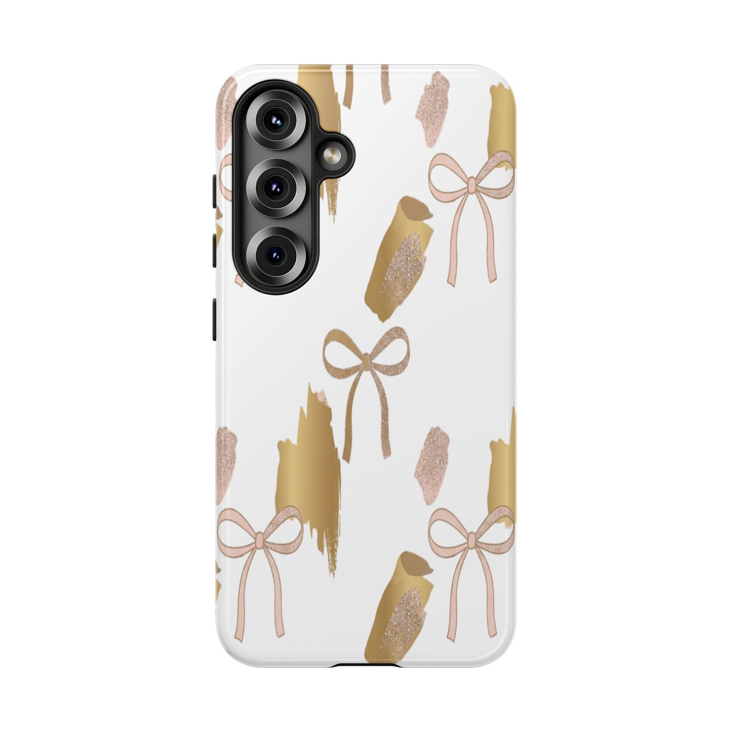 Phone Case — Gold Brushstroke & Blush Bow Pattern