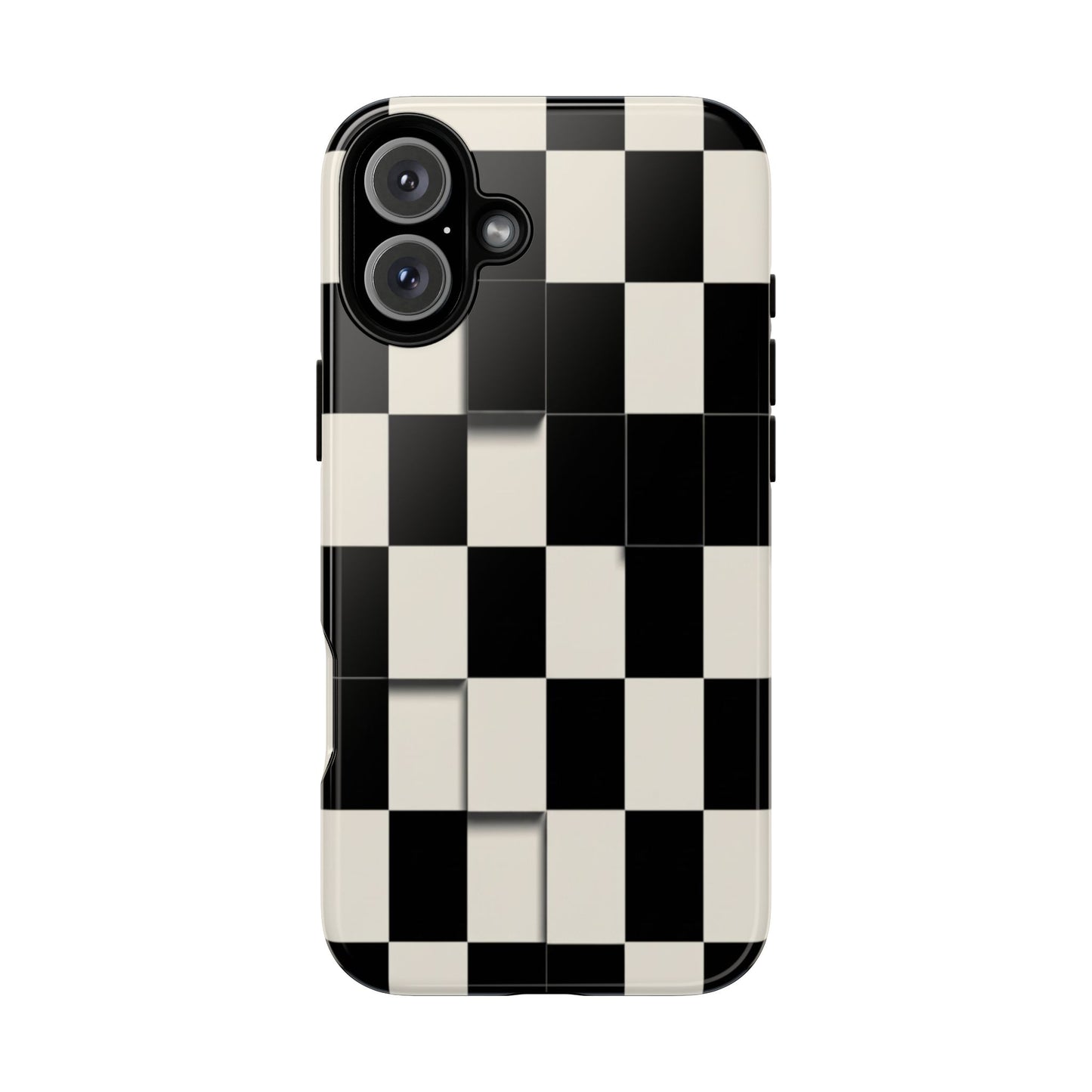 Checkerboard Tough Phone Case — Classic Black & Cream Grid Protective Cover