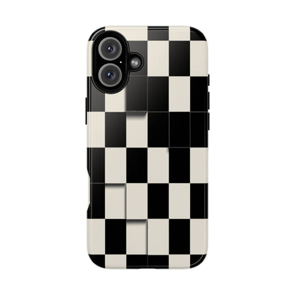 Checkerboard Tough Phone Case — Classic Black & Cream Grid Protective Cover