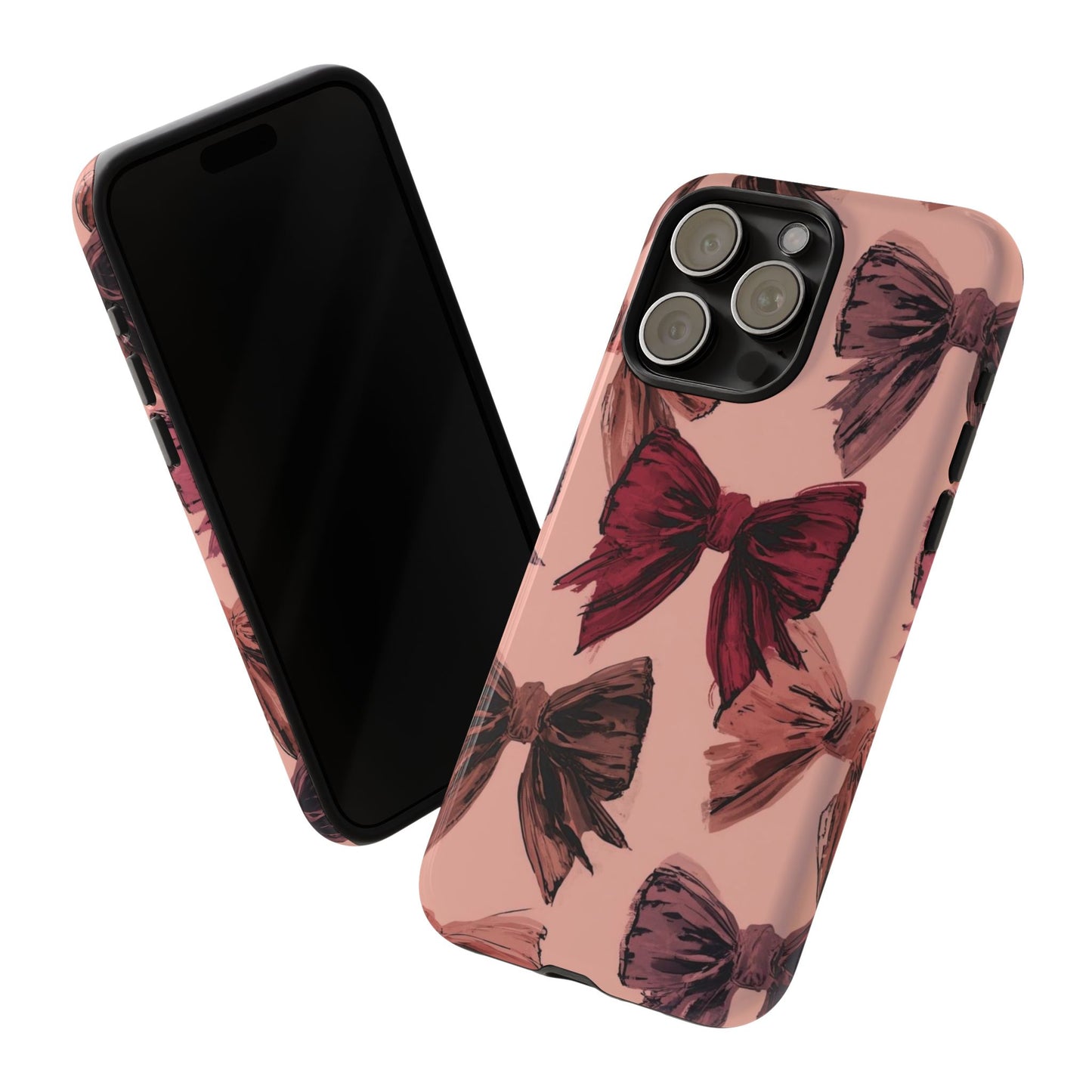 Bow Pattern Tough Phone Case — Pink Watercolor Bows Protective iPhone Cover