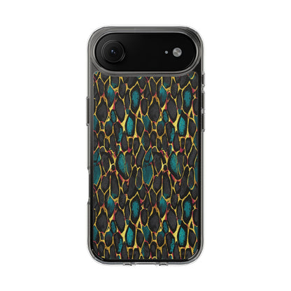 Teal Gold Leopard Clear Phone Case