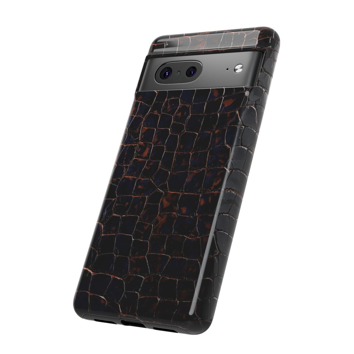 Croc-Embossed Tough Phone Case — Shockproof Black Alligator Texture