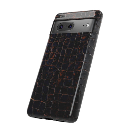 Croc-Embossed Tough Phone Case — Shockproof Black Alligator Texture