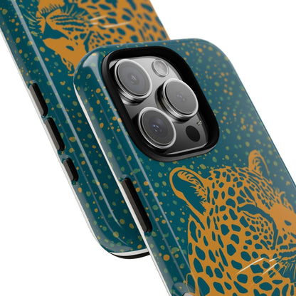 Leopard Spotlight Phone Case — Teal Gold Animal Print Protective Cover