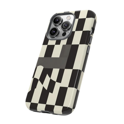 Checkerboard Wave Phone Case — Black & Cream Graphic Tough Case