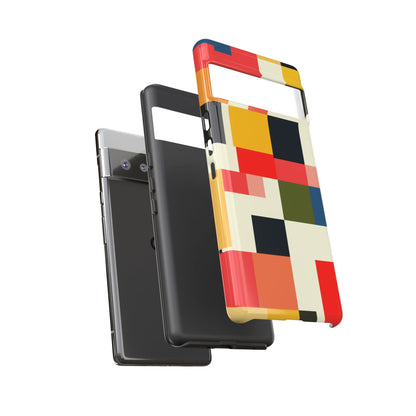 Abstract Color Block Tough Phone Case — Retro Geometric Protective Cover