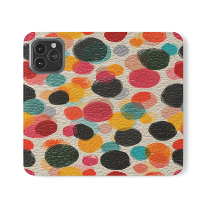 Colorful Confetti Dot Flip Phone Case — Retro Polka Wallet Cover