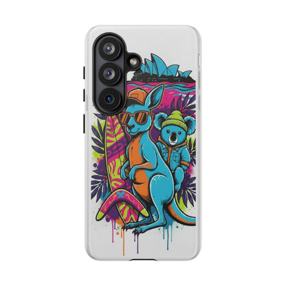 Kangaroo & Koala Surf Phone Case — Retro Neon Beach Art Tough Case