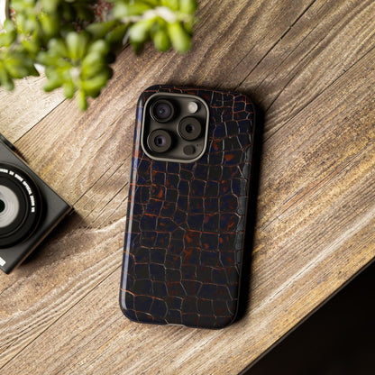 Croc-Embossed Tough Phone Case — Shockproof Black Alligator Texture
