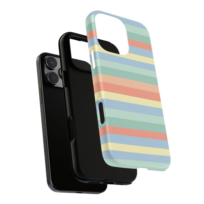 Pastel Striped Phone Case — Retro Horizontal Multi-Color Tough Case