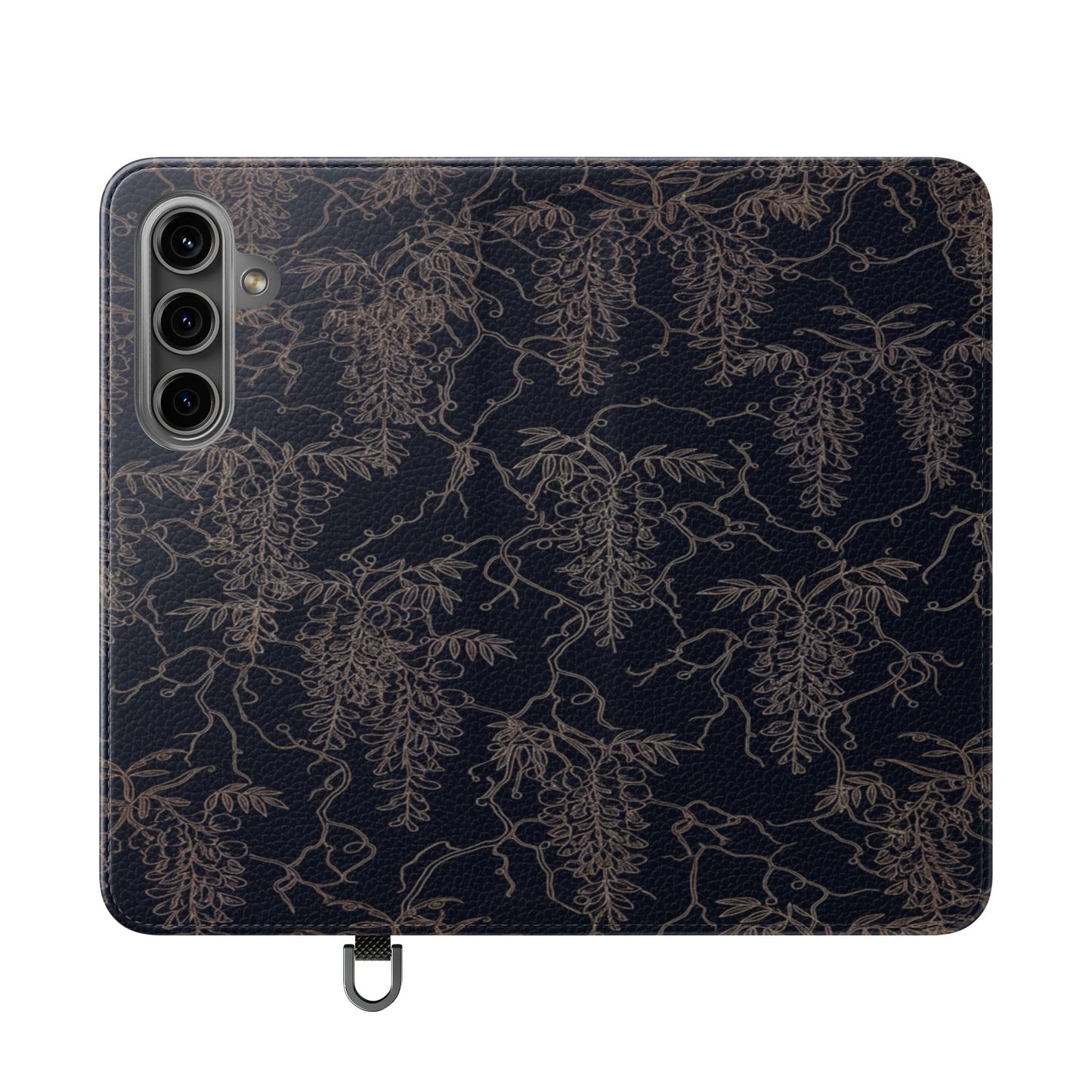 Botanical Noir Flip Phone Case — Dark Floral Wallet Cover with Card Slots