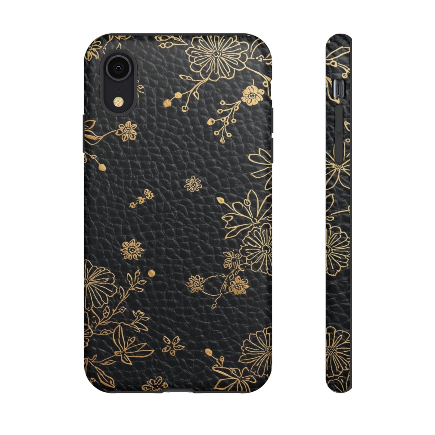Floral Gold Foil Leather Texture Tough Phone Case
