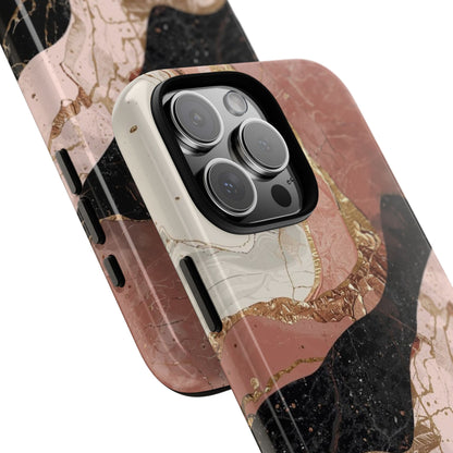 Marbled Rose Gold Phone Case — Abstract Pink & Black Protective Tough Case