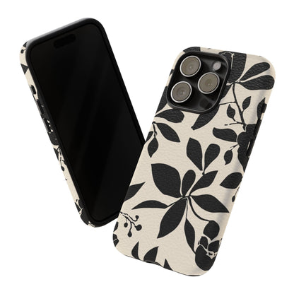 Black Floral Pattern Phone Case — Monochrome Botanical Tough Case