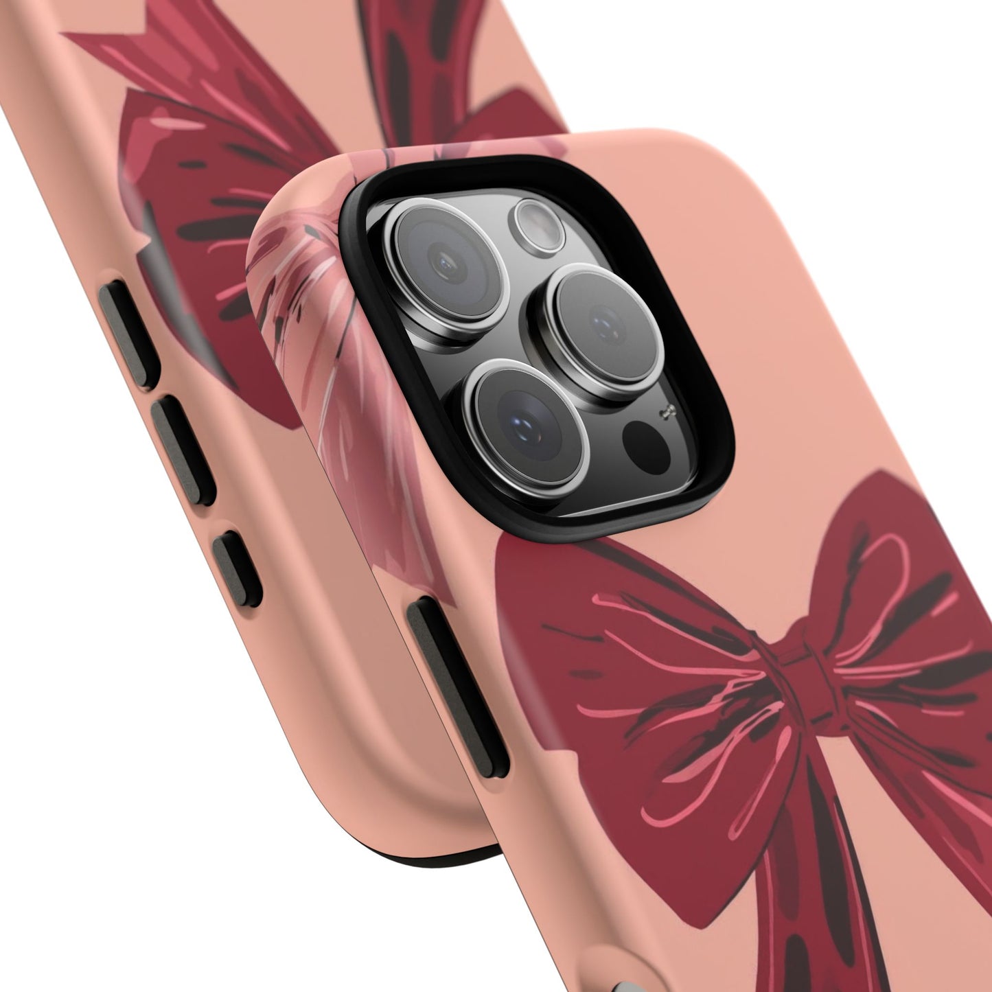 Bow Pattern Tough Phone Case — Pink, Red & Black Decorative Bows