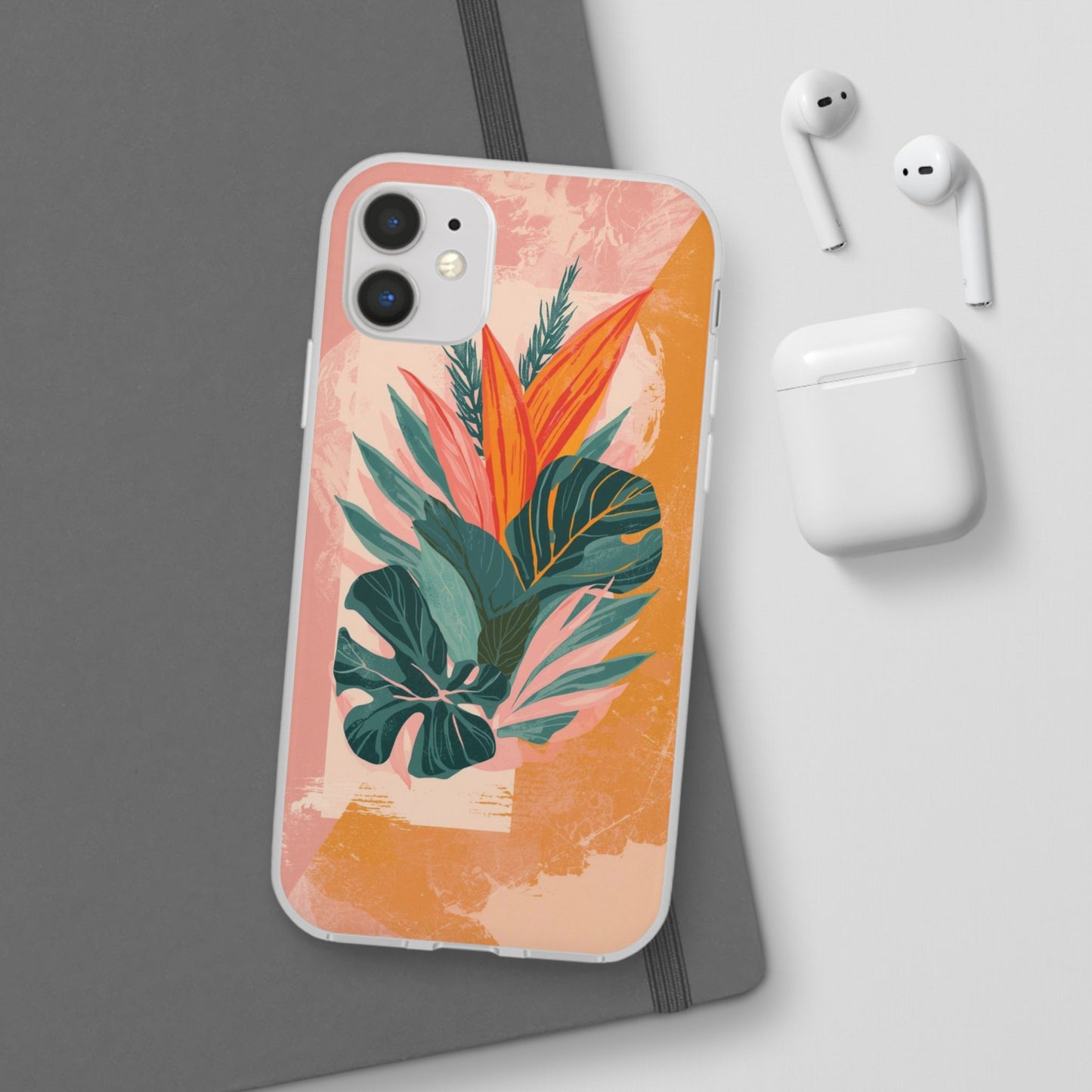 Tropical Botanical Phone Case — Pink & Orange Floral Flexi Case
