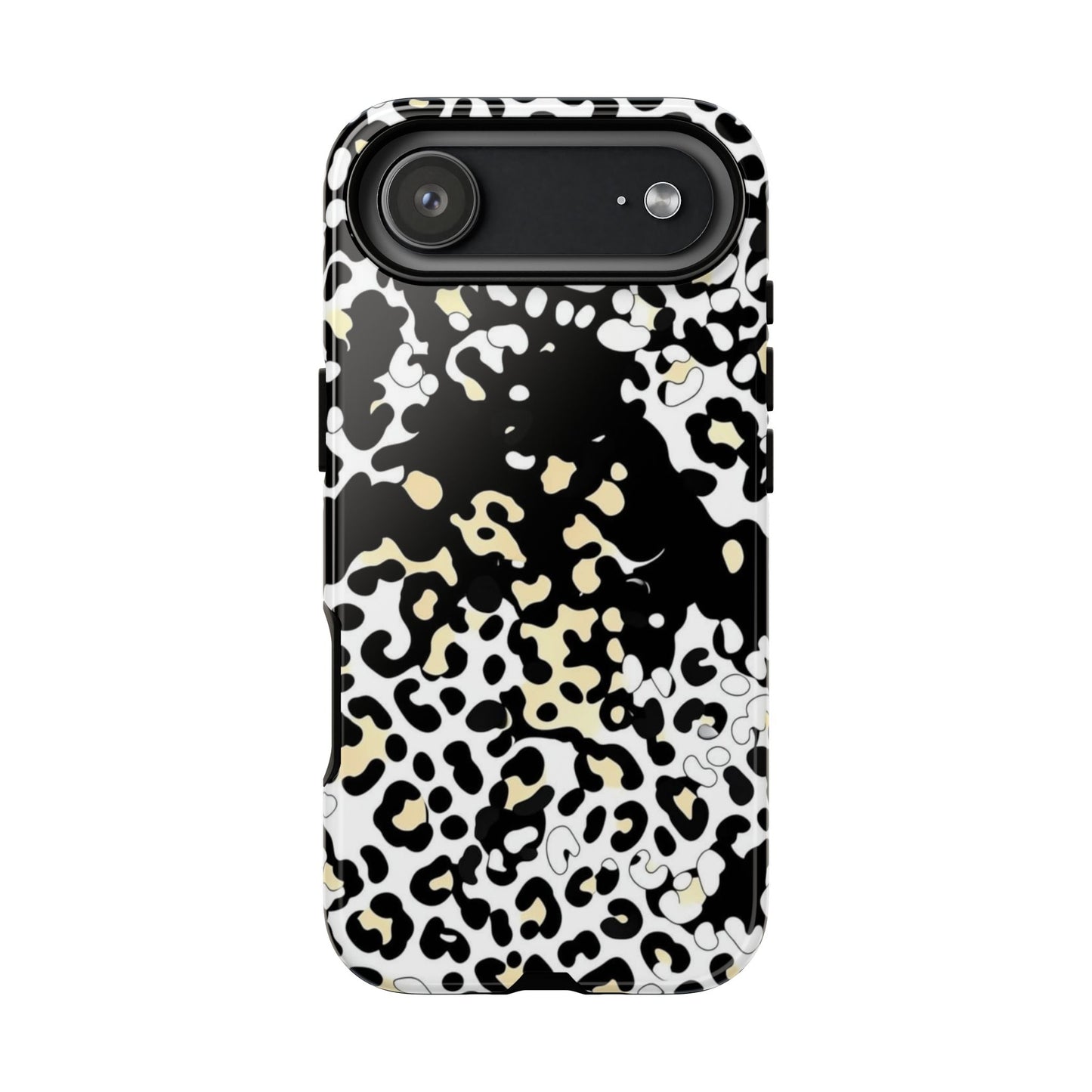 Leopard Splash Tough Phone Case — Black & Cream Animal Print Protective Cover