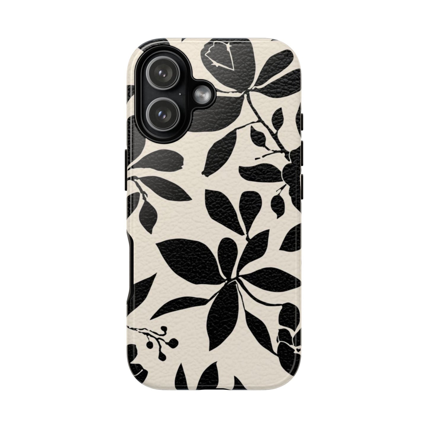 Black Floral Pattern Phone Case — Monochrome Botanical Tough Case