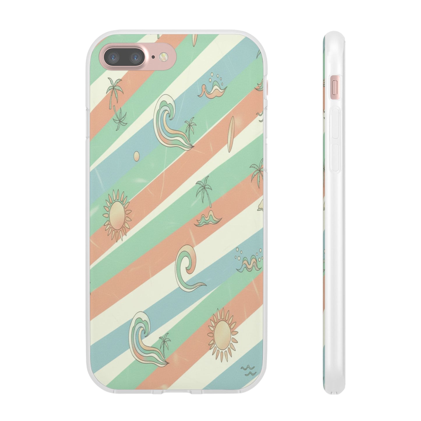 Beach Vibes Phone Case — Retro Pastel Surf & Palm Protective Flexi Case