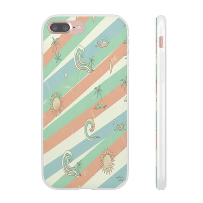 Beach Vibes Phone Case — Retro Pastel Surf & Palm Protective Flexi Case