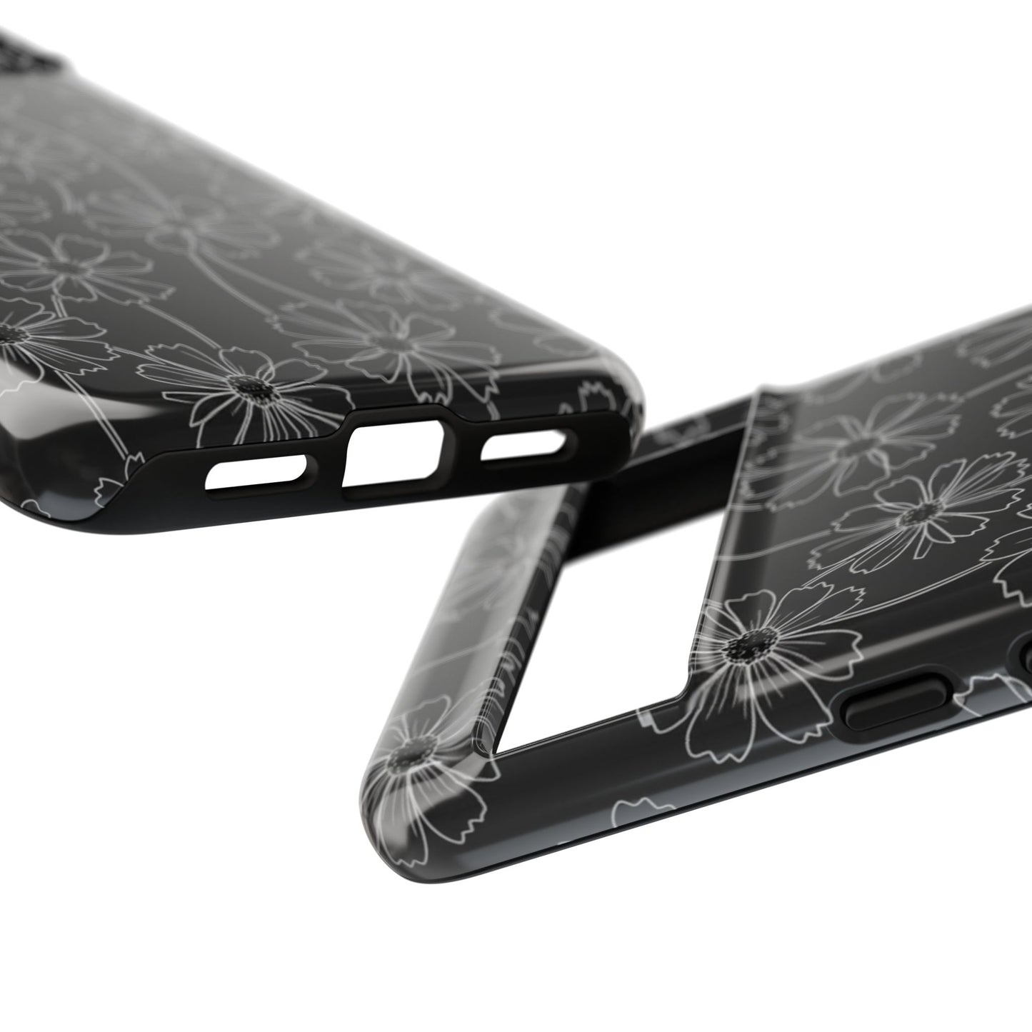 Floral Doodle Tough Phone Case — Black & Gray Daisy Pattern