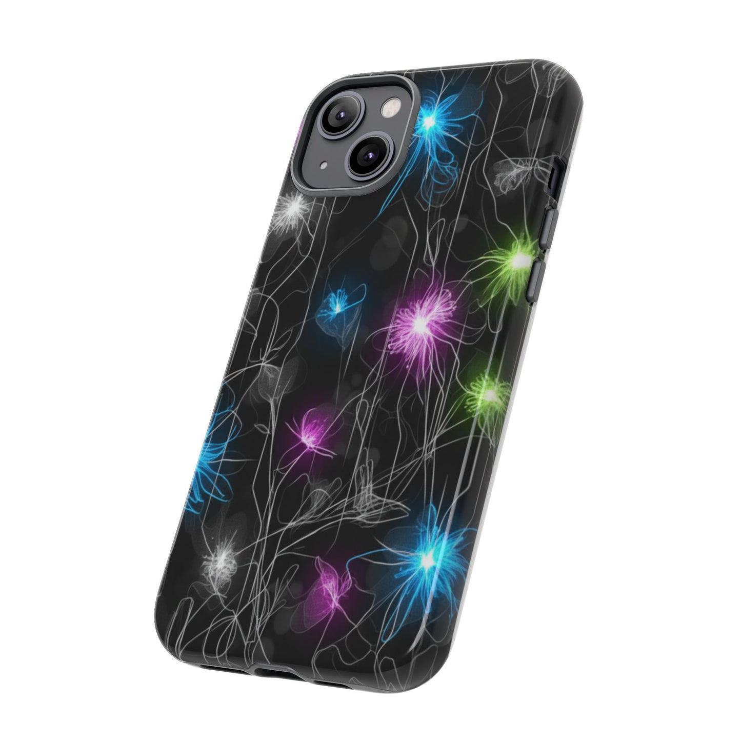 Neon Floral Tough Phone Case — Glow Flower Protective iPhone Cover