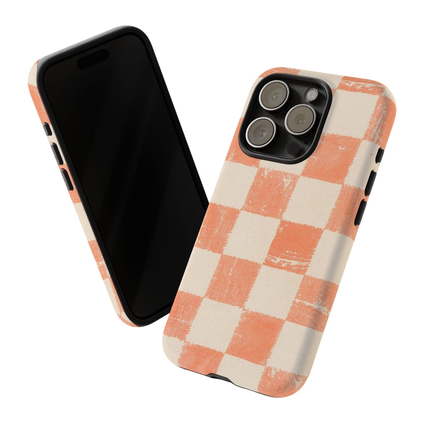 Peach Checkerboard Tough Phone Case — Retro Distressed Grid Design
