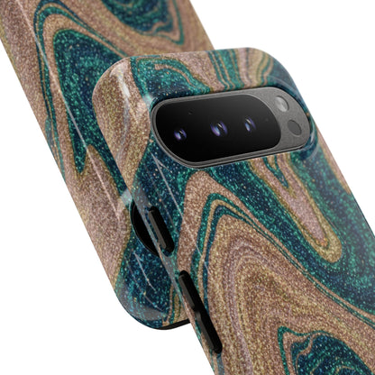 Marbled Teal & Gold Phone Case — Glitter Swirl Tough Case