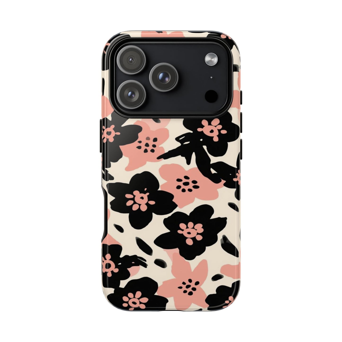 Floral Phone Case — Pink & Black Retro Blossom Protective Cover