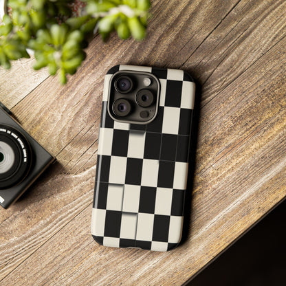 Checkerboard Tough Phone Case — Classic Black & Cream Grid Protective Cover