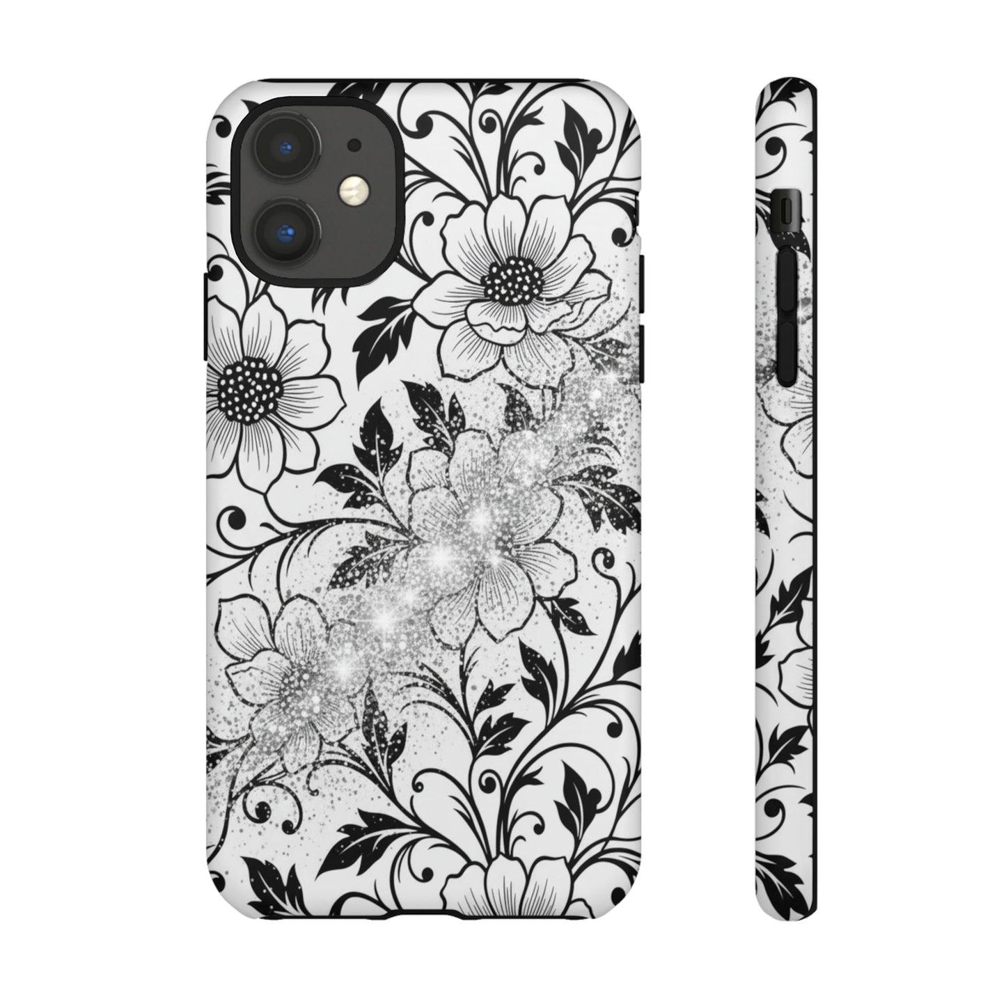 Floral Lace Phone Case — Black & White Vintage Flower Protective Case
