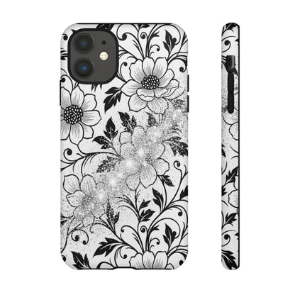 Floral Lace Phone Case — Black & White Vintage Flower Protective Case