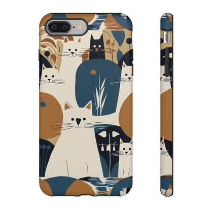 Cat Pattern Phone Case – Retro Abstract Cats Protective iPhone Cover